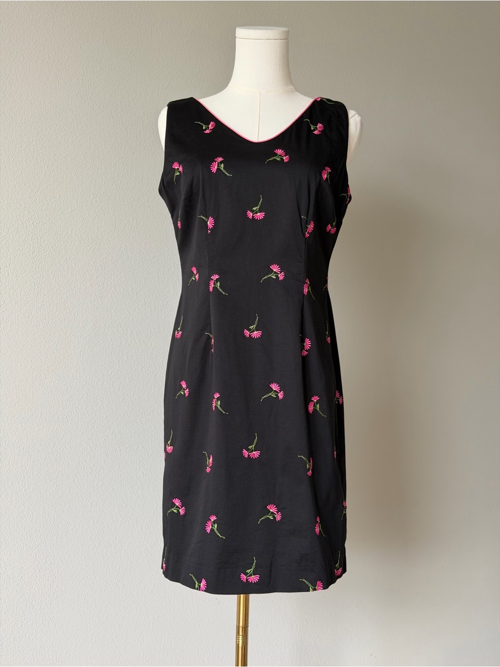 Black Mini Dress with Pink Floral Embroidery - Amanda Smith Petite - 6P